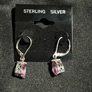 Sterling Silver Dangle Earrings with Pink Cubic Zirconias